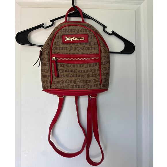 Y2K Juicy Couture Mini Backpack Red Brown Gold Print All Over Cross-Body Bag - Picture 2 of 8